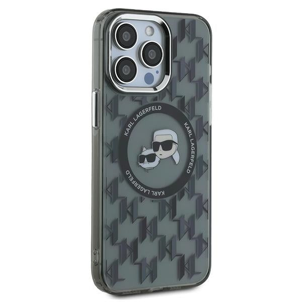 MagSafe-kotelo Apple iPhone 15 Prolle, Karl Lagerfeld, IML Monogram Karl & Choupette's Heads, Musta