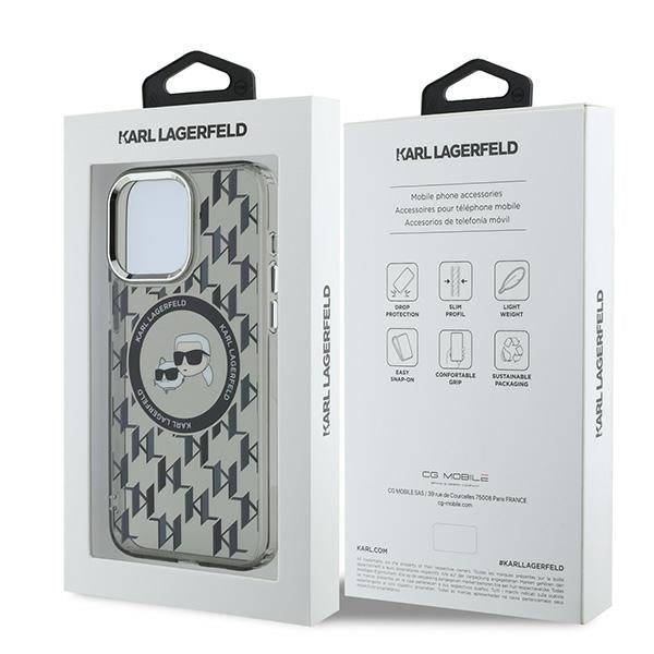 MagSafe-kotelo Apple iPhone 15 Prolle, Karl Lagerfeld, IML Monogram Karl & Choupette's Heads, Musta