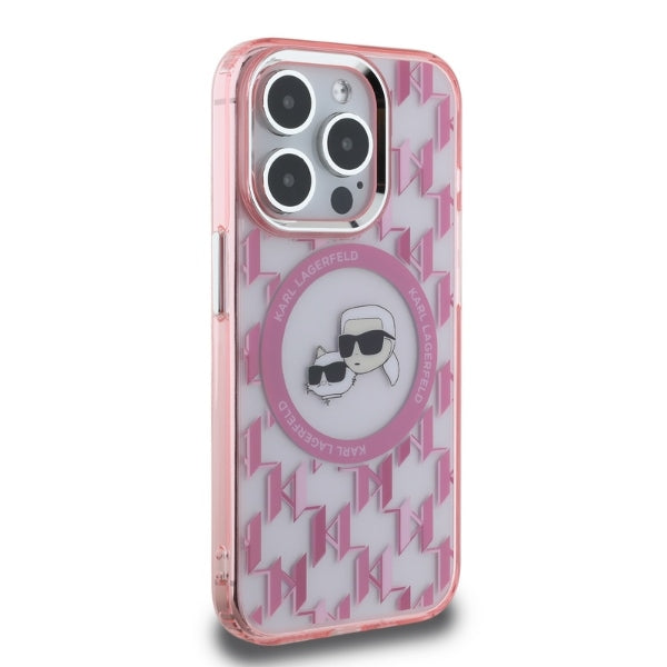 MagSafe-kotelo Apple iPhone 15 Prolle, Karl Lagerfeld, IML Monogram Karl & Choupette's Heads, Pinkki
