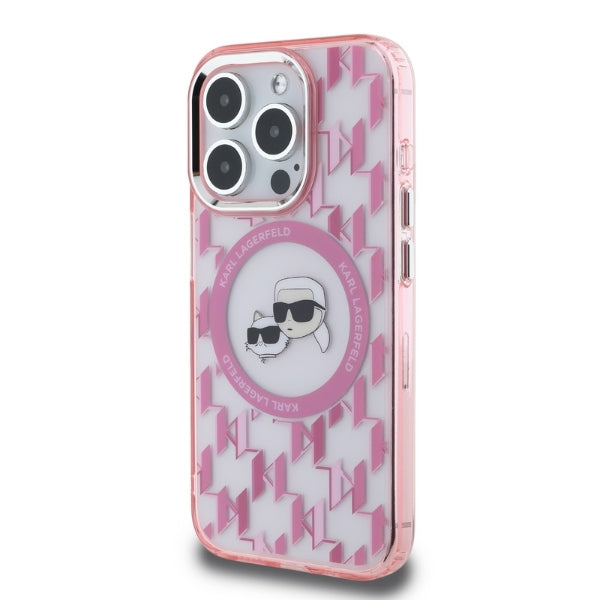 MagSafe-kotelo Apple iPhone 15 Prolle, Karl Lagerfeld, IML Monogram Karl & Choupette's Heads, Pinkki