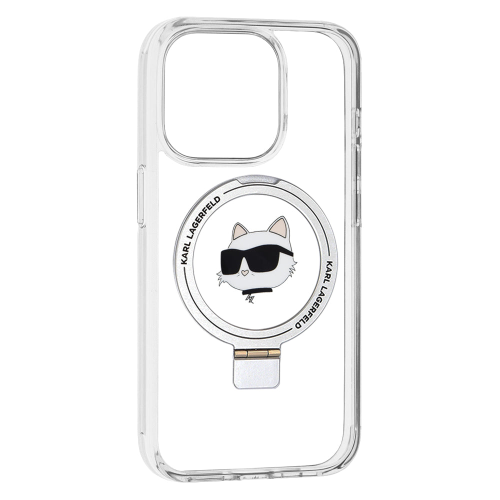 MagSafe-kotelo Apple iPhone 15 Prolle, Karl Lagerfeld, Ring Stand Choupette's Head, Valkoinen