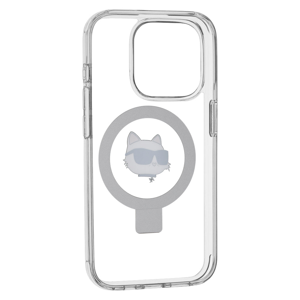 MagSafe-kotelo Apple iPhone 15 Prolle, Karl Lagerfeld, Ring Stand Choupette's Head, Valkoinen