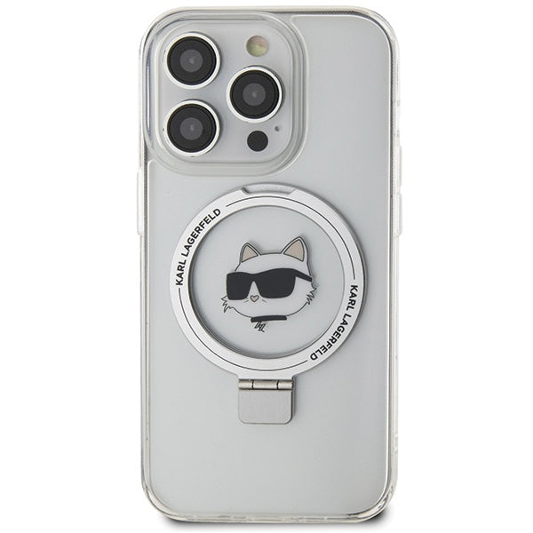 MagSafe-kotelo Apple iPhone 15 Prolle, Karl Lagerfeld, Ring Stand Choupette's Head, Valkoinen