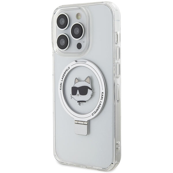 MagSafe-kotelo Apple iPhone 15 Prolle, Karl Lagerfeld, Ring Stand Choupette's Head, Valkoinen