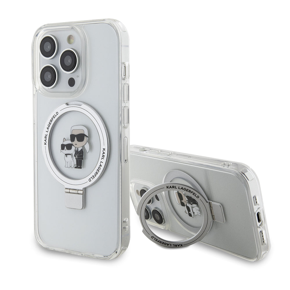 MagSafe-kotelo Apple iPhone 15 Prolle, Karl Lagerfeld, Ring Stand Karl & Choupette, Valkoinen