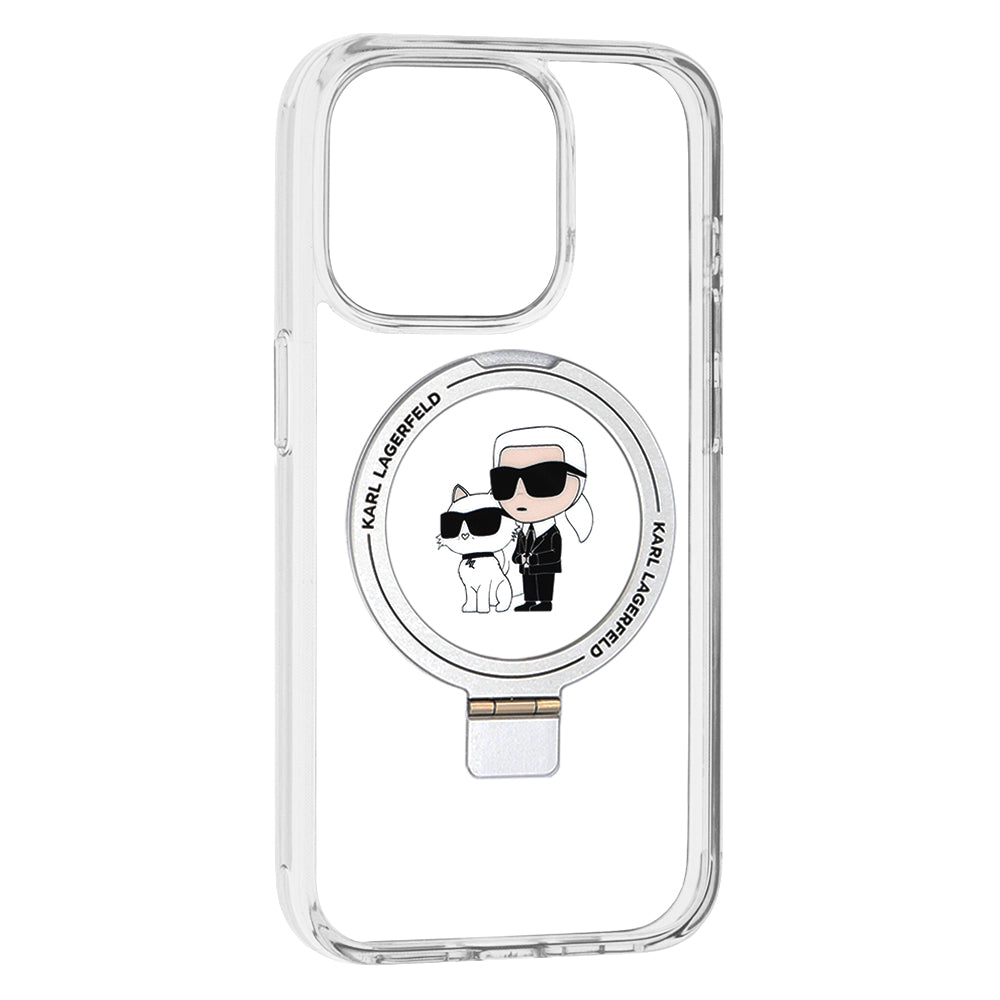 MagSafe-kotelo Apple iPhone 15 Prolle, Karl Lagerfeld, Ring Stand Karl & Choupette, Valkoinen