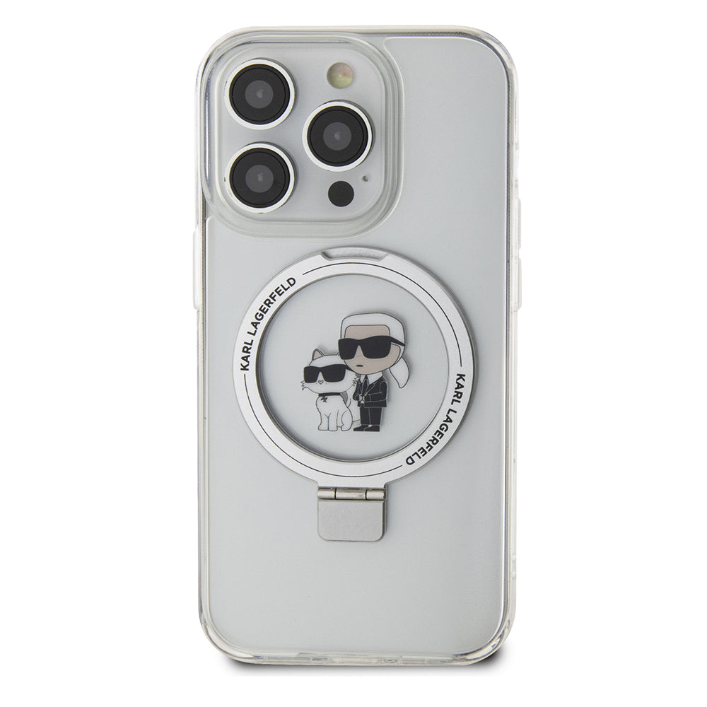 MagSafe-kotelo Apple iPhone 15 Prolle, Karl Lagerfeld, Ring Stand Karl & Choupette, Valkoinen