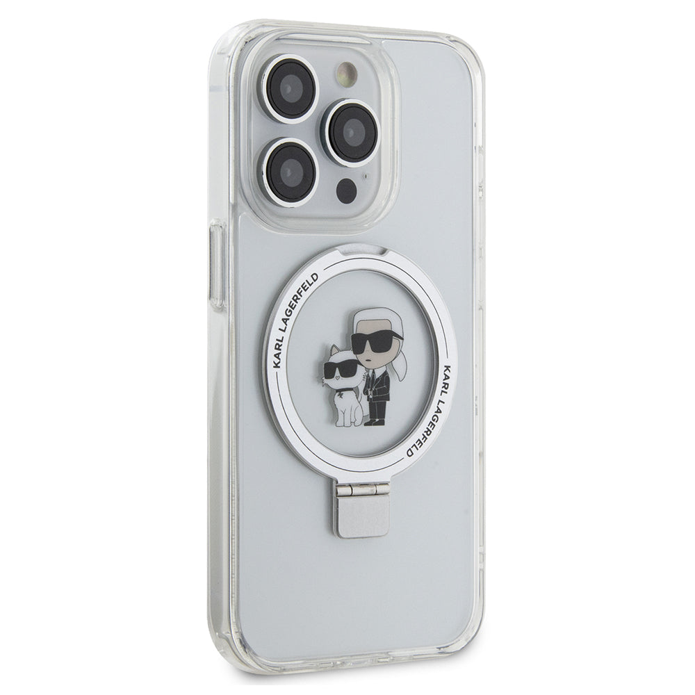 MagSafe-kotelo Apple iPhone 15 Prolle, Karl Lagerfeld, Ring Stand Karl & Choupette, Valkoinen