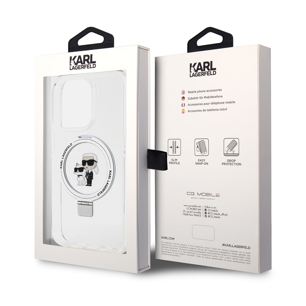 MagSafe-kotelo Apple iPhone 15 Prolle, Karl Lagerfeld, Ring Stand Karl & Choupette, Valkoinen