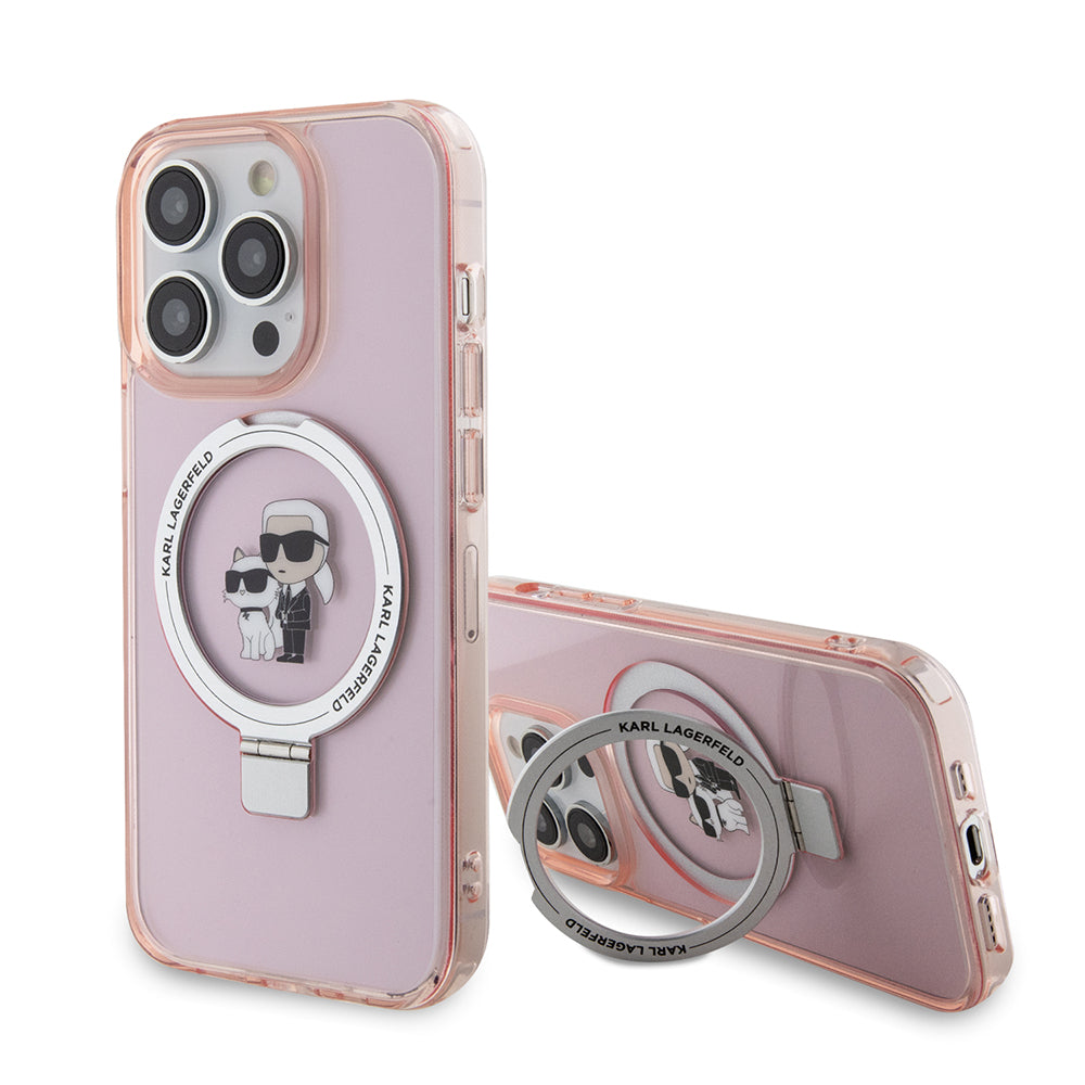 MagSafe-kotelo Apple iPhone 15 Prolle, Karl Lagerfeld, Ring Stand Karl & Choupette, Pinkki