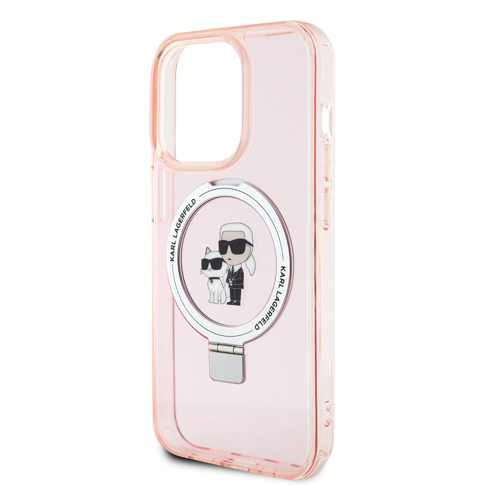 MagSafe-kotelo Apple iPhone 15 Prolle, Karl Lagerfeld, Ring Stand Karl & Choupette, Pinkki