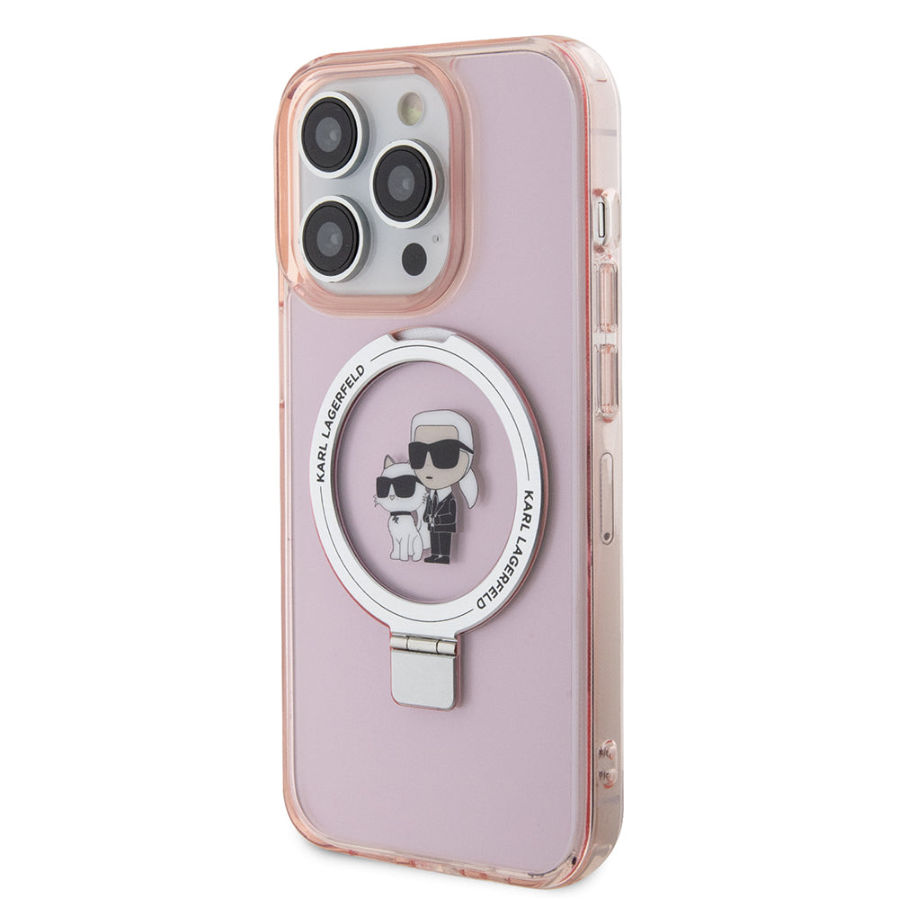 MagSafe-kotelo Apple iPhone 15 Prolle, Karl Lagerfeld, Ring Stand Karl & Choupette, Pinkki