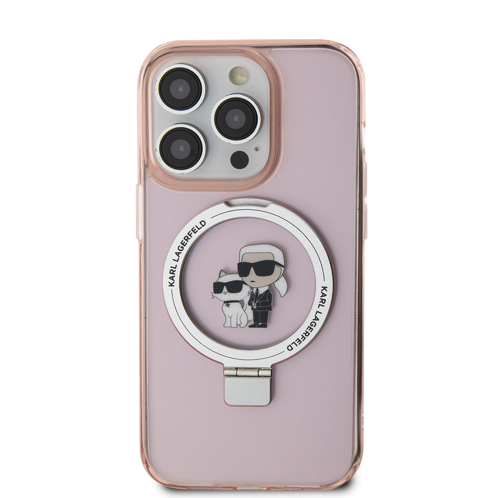 MagSafe-kotelo Apple iPhone 15 Prolle, Karl Lagerfeld, Ring Stand Karl & Choupette, Pinkki