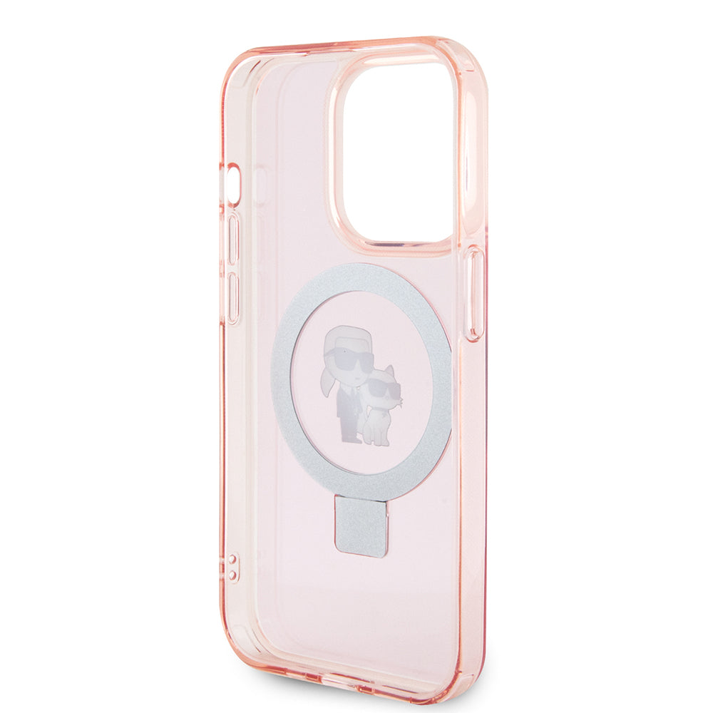 MagSafe-kotelo Apple iPhone 15 Prolle, Karl Lagerfeld, Ring Stand Karl & Choupette, Pinkki