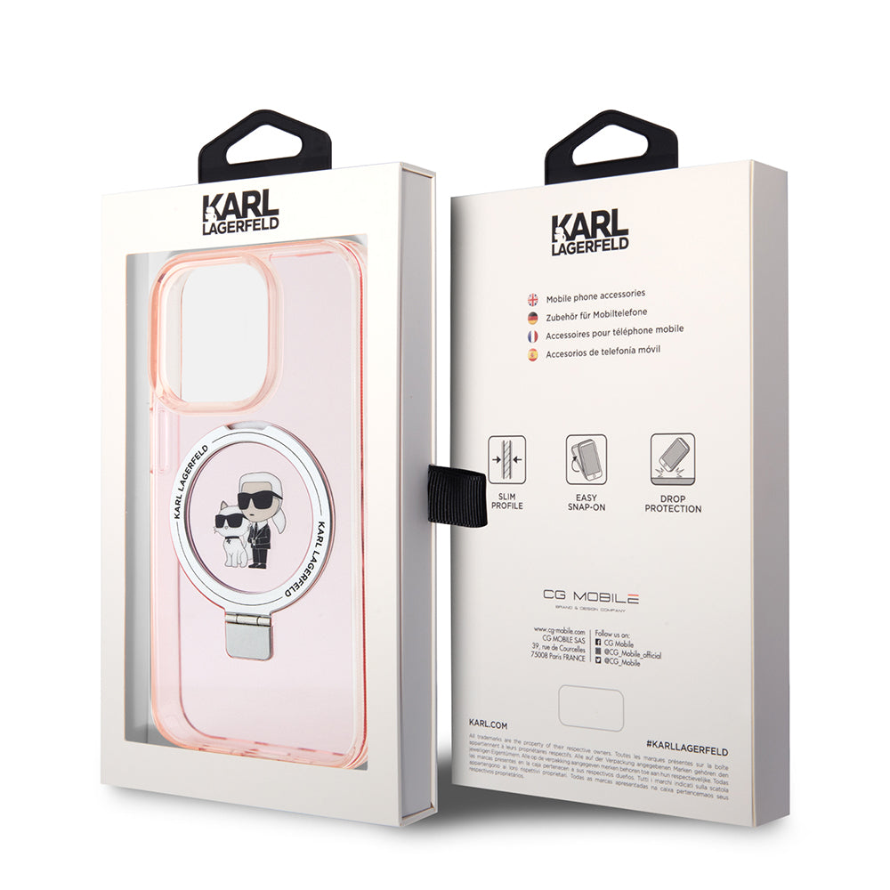 MagSafe-kotelo Apple iPhone 15 Prolle, Karl Lagerfeld, Ring Stand Karl & Choupette, Pinkki