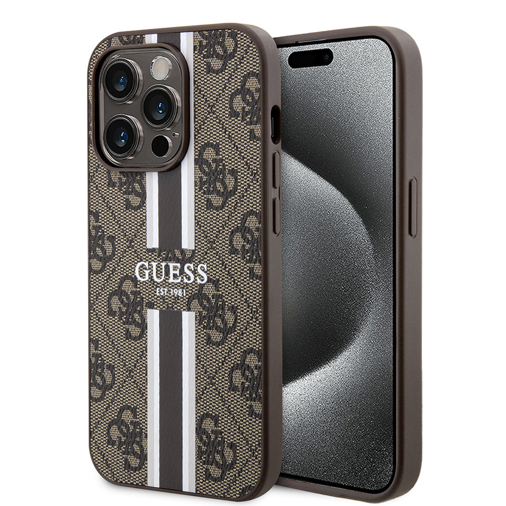 MagSafe-kotelo Apple iPhone 15 Pro Maxille, Guess, 4G Printed Stripes, Ruskea