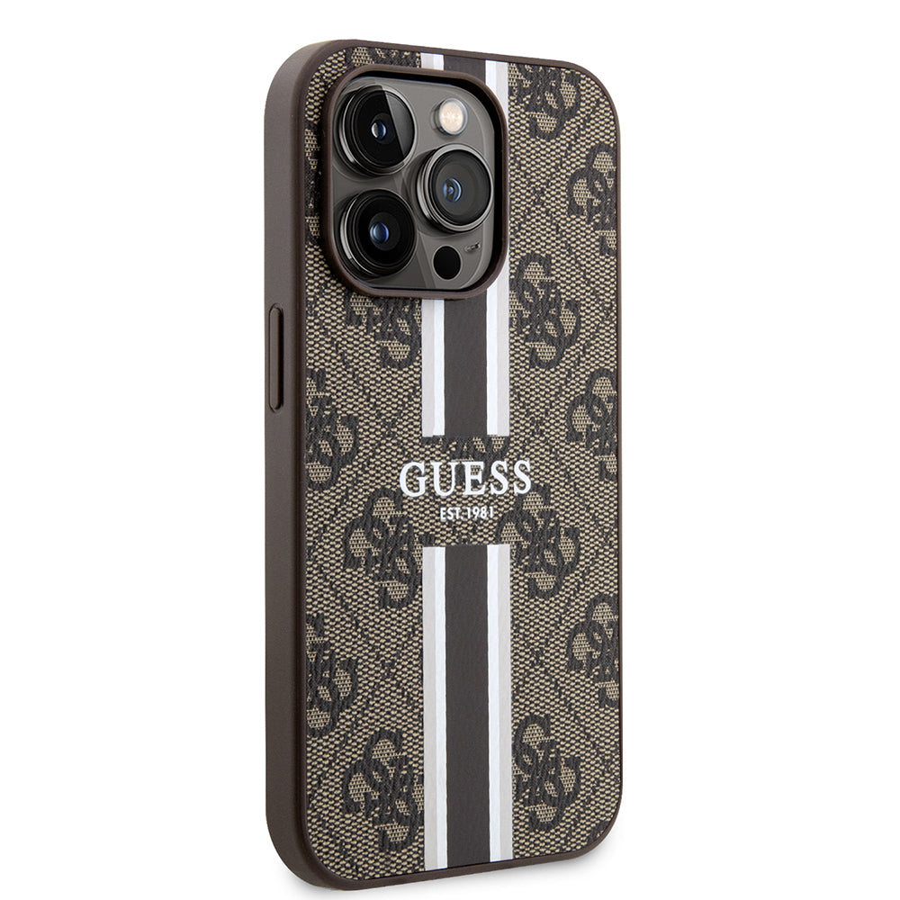 MagSafe-kotelo Apple iPhone 15 Pro Maxille, Guess, 4G Printed Stripes, Ruskea