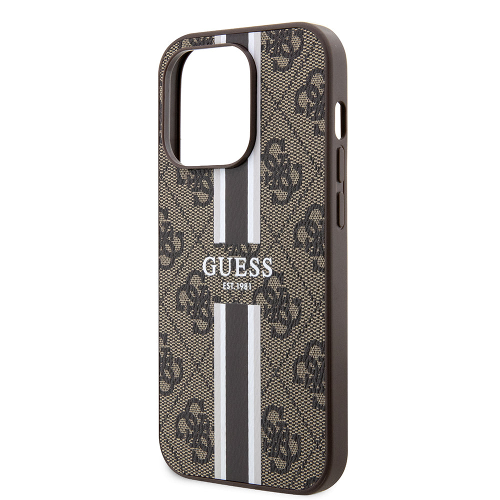 MagSafe-kotelo Apple iPhone 15 Pro Maxille, Guess, 4G Printed Stripes, Ruskea