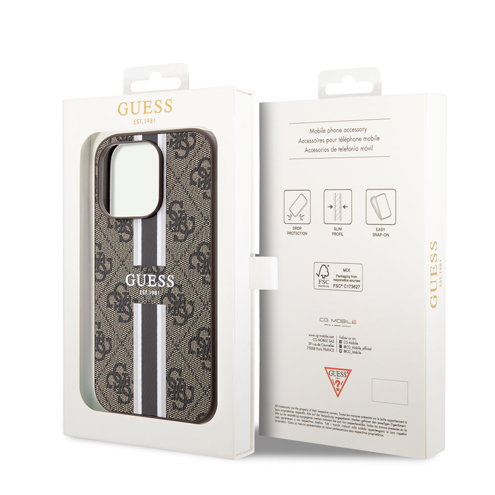 MagSafe-kotelo Apple iPhone 15 Pro Maxille, Guess, 4G Printed Stripes, Ruskea