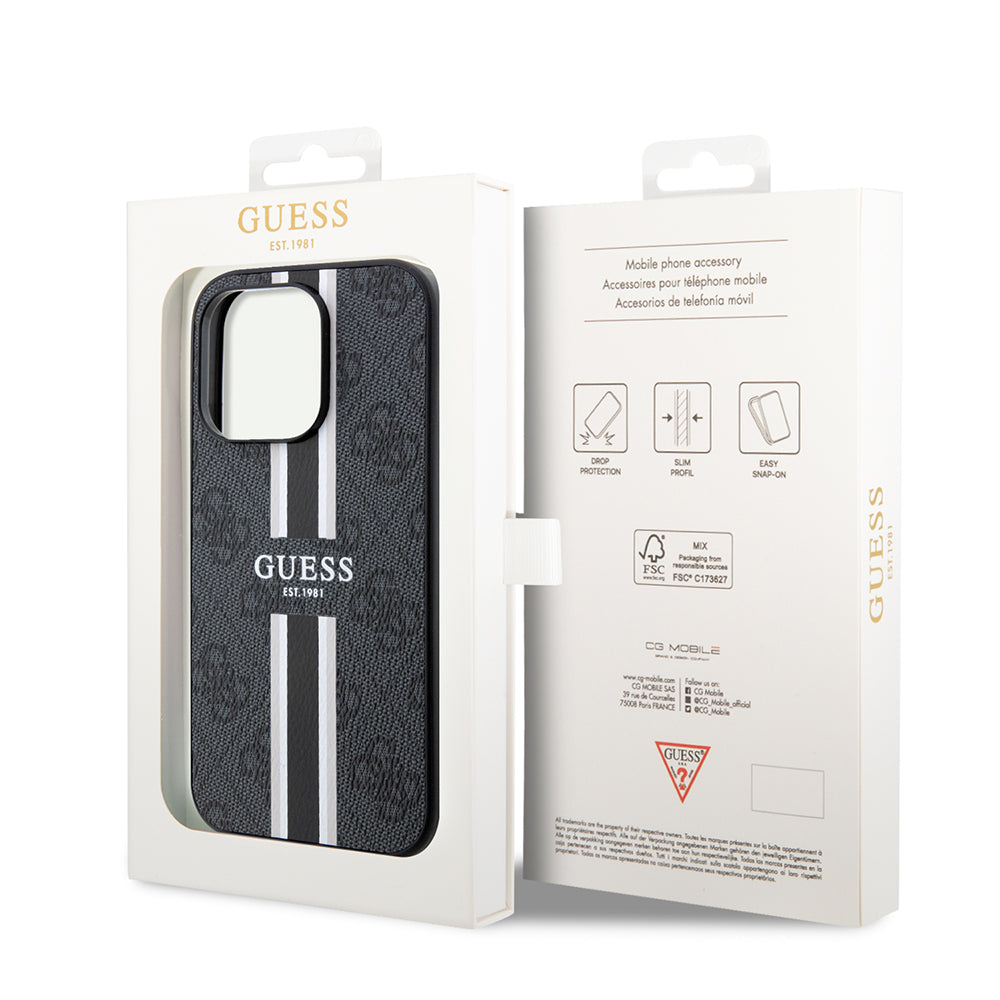 MagSafe-kotelo Apple iPhone 15 Pro Maxille, Guess, 4G Printed Stripes, Musta