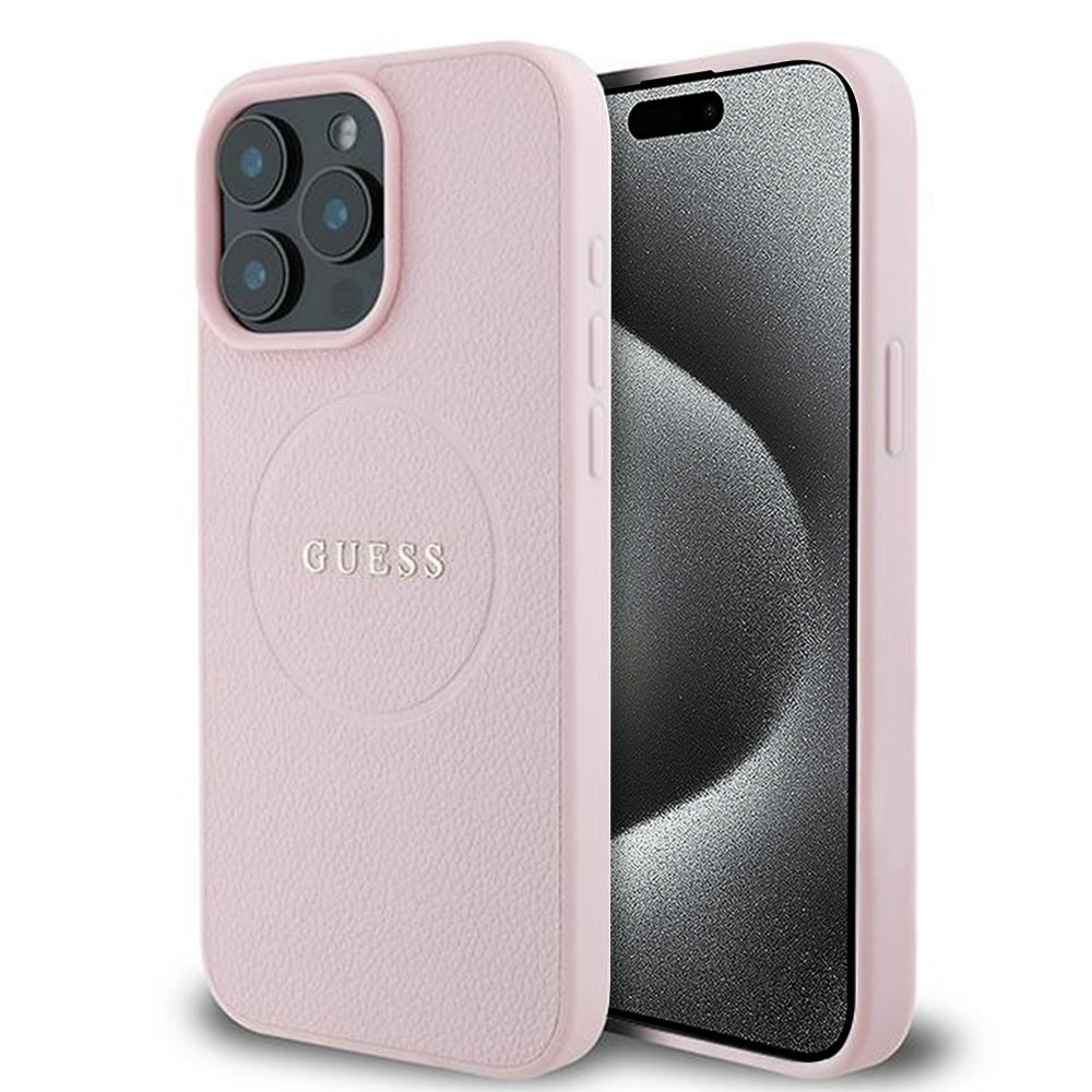 MagSafe-kotelo Apple iPhone 15 Pro Maxille, Guess, Grained Gold Ring, Pinkki