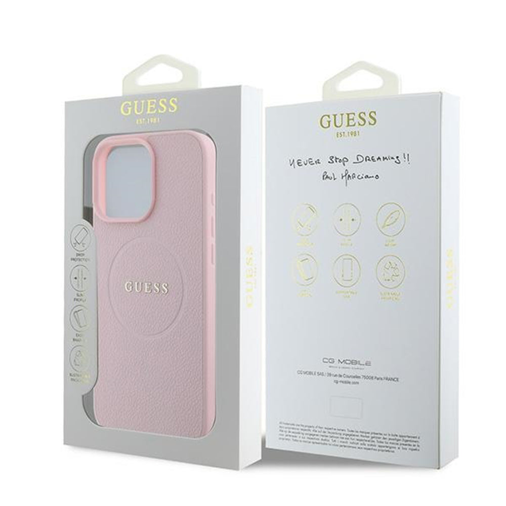 MagSafe-kotelo Apple iPhone 15 Pro Maxille, Guess, Grained Gold Ring, Pinkki