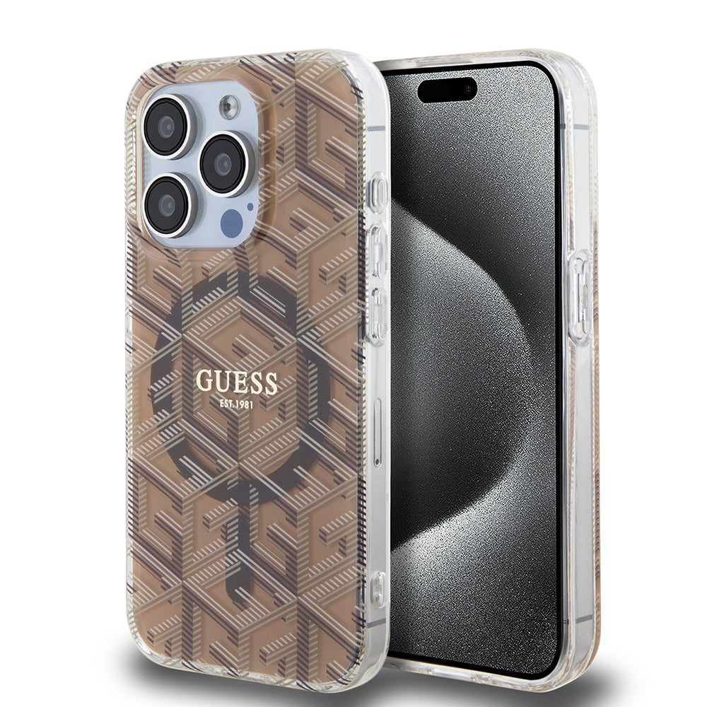 MagSafe-kotelo Apple iPhone 15 Pro Maxille, Guess, IML Gcube, Ruskea
