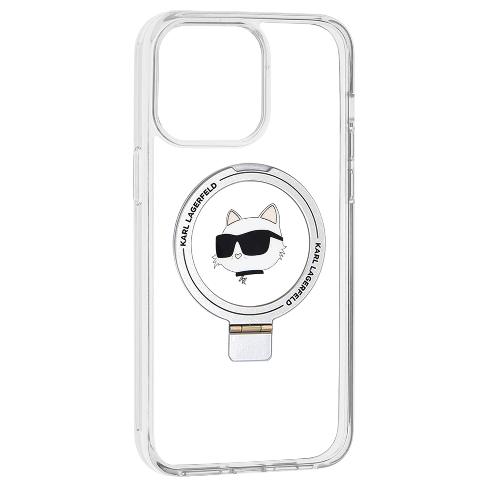 MagSafe-kotelo Apple iPhone 15 Pro Maxille, Karl Lagerfeld, Ring Stand Choupette's Head, Valkoinen