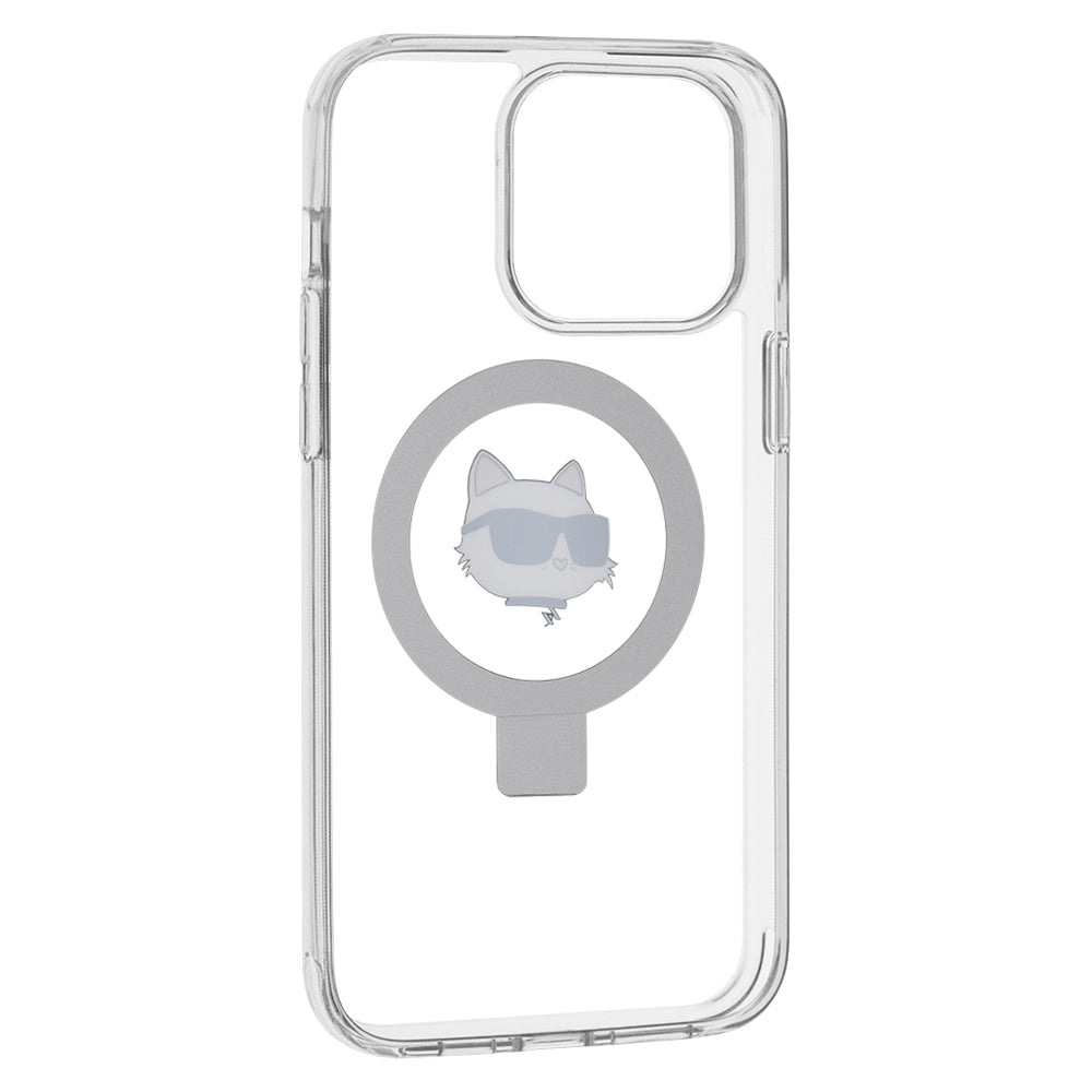 MagSafe-kotelo Apple iPhone 15 Pro Maxille, Karl Lagerfeld, Ring Stand Choupette's Head, Valkoinen