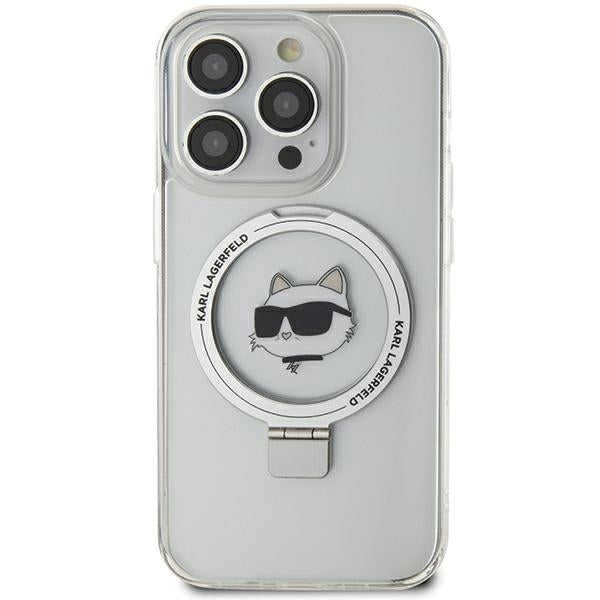 MagSafe-kotelo Apple iPhone 15 Pro Maxille, Karl Lagerfeld, Ring Stand Choupette's Head, Valkoinen