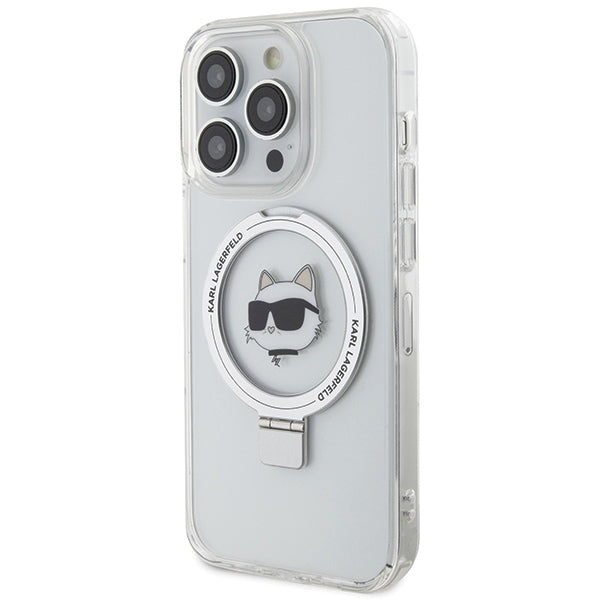 MagSafe-kotelo Apple iPhone 15 Pro Maxille, Karl Lagerfeld, Ring Stand Choupette's Head, Valkoinen