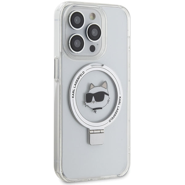 MagSafe-kotelo Apple iPhone 15 Pro Maxille, Karl Lagerfeld, Ring Stand Choupette's Head, Valkoinen