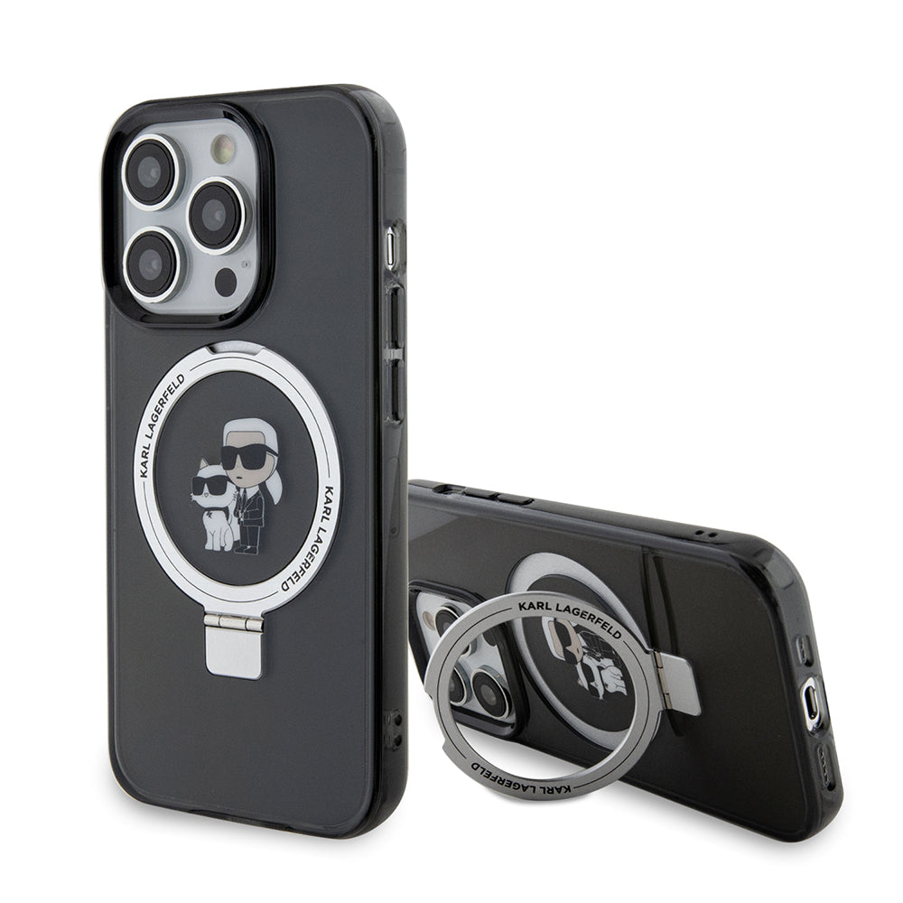 MagSafe-kotelo Apple iPhone 15 Pro Maxille, Karl Lagerfeld, Ring Stand Karl & Choupette, Musta