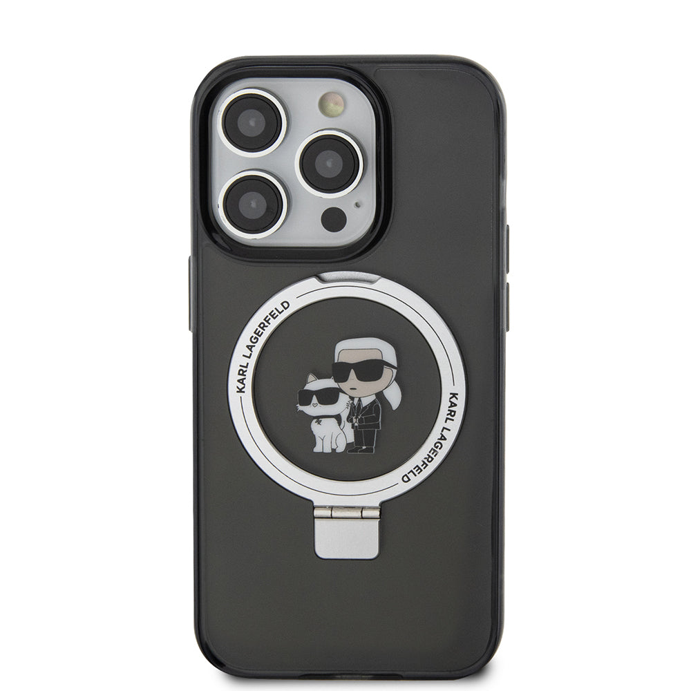 MagSafe-kotelo Apple iPhone 15 Pro Maxille, Karl Lagerfeld, Ring Stand Karl & Choupette, Musta