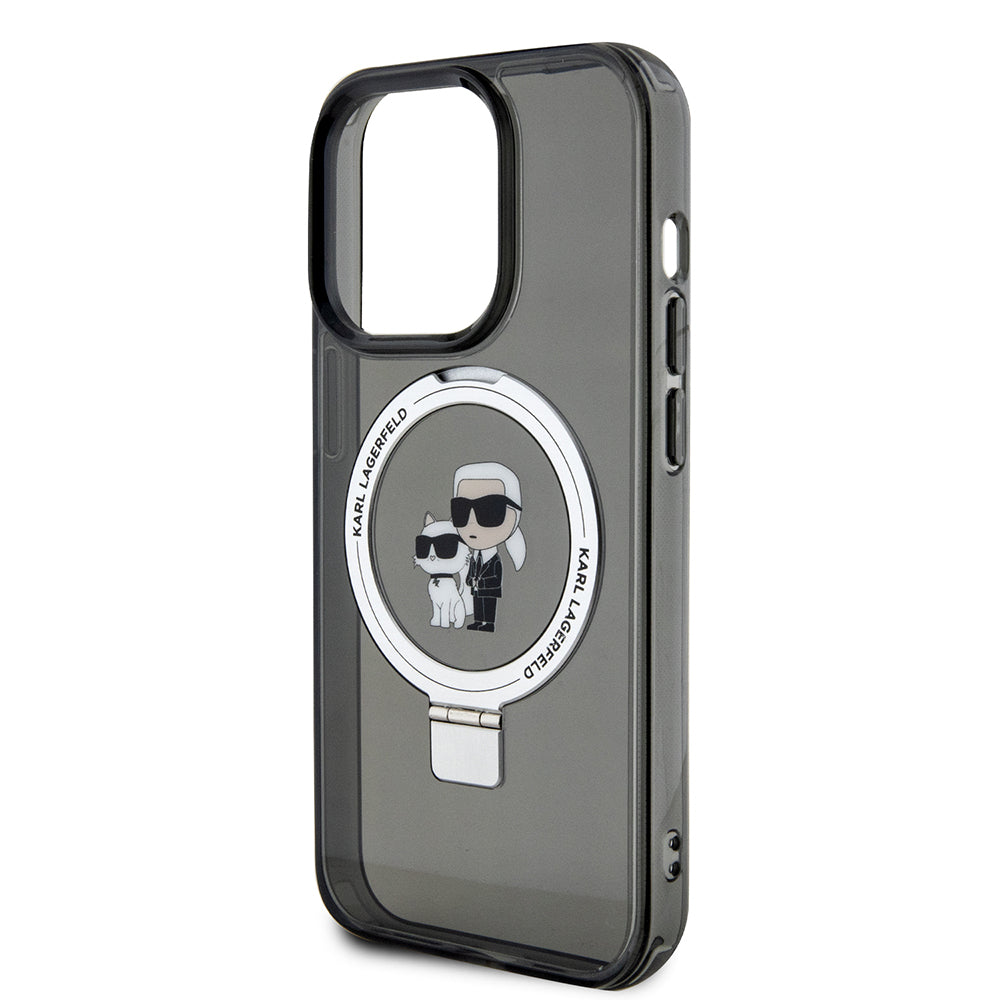 MagSafe-kotelo Apple iPhone 15 Pro Maxille, Karl Lagerfeld, Ring Stand Karl & Choupette, Musta