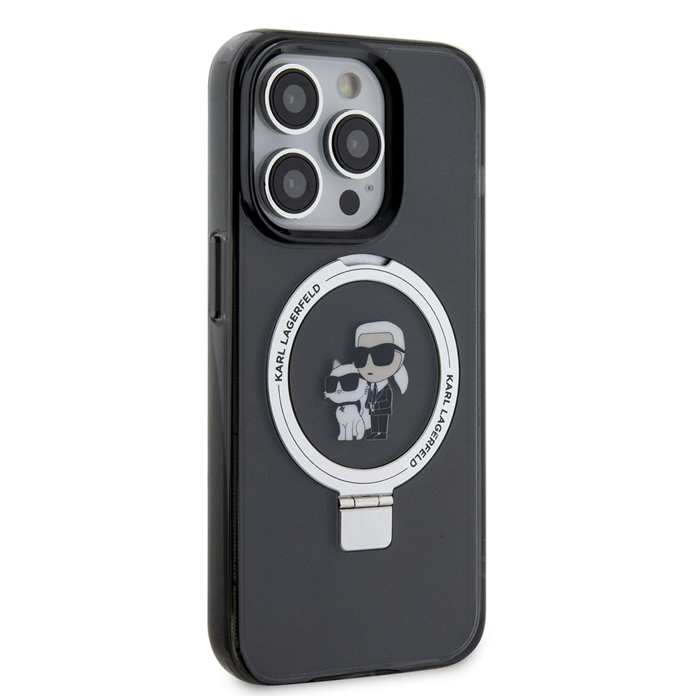 MagSafe-kotelo Apple iPhone 15 Pro Maxille, Karl Lagerfeld, Ring Stand Karl & Choupette, Musta