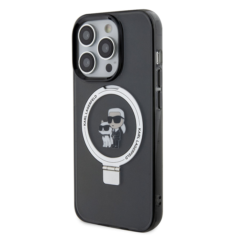 MagSafe-kotelo Apple iPhone 15 Pro Maxille, Karl Lagerfeld, Ring Stand Karl & Choupette, Musta