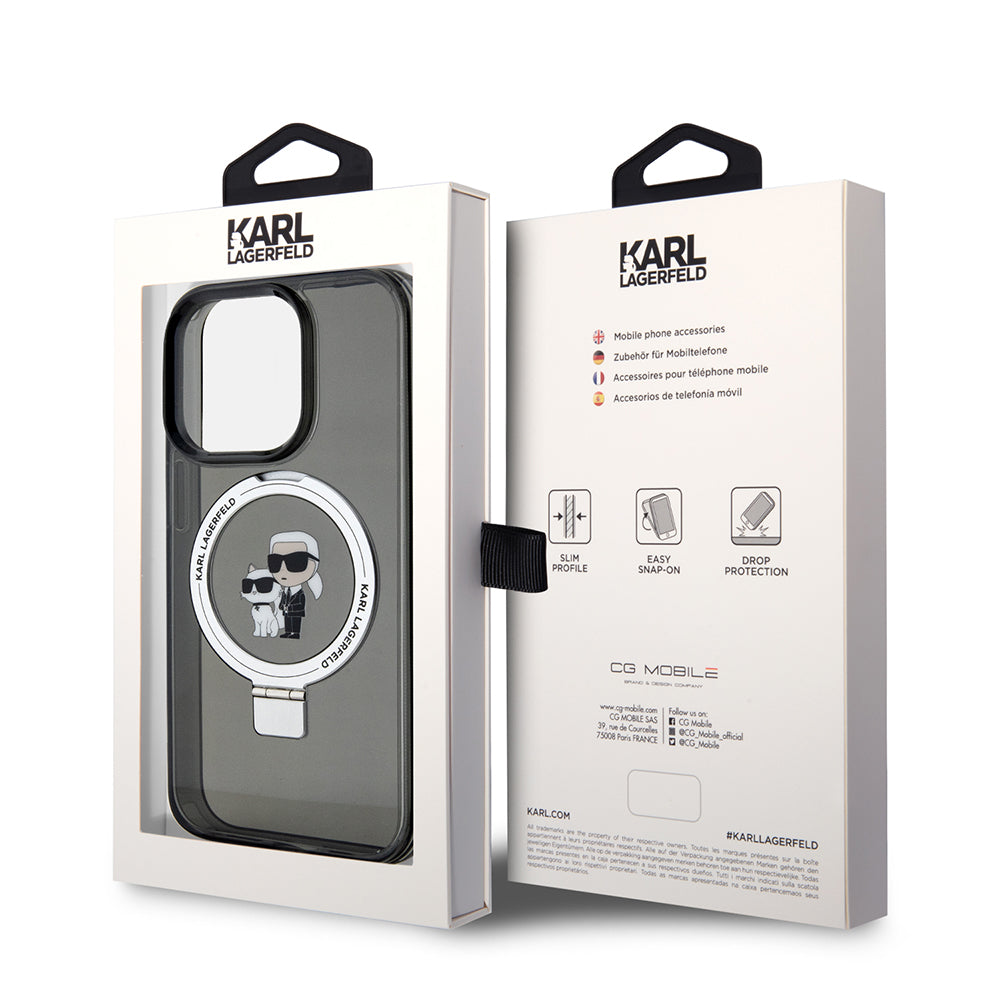 MagSafe-kotelo Apple iPhone 15 Pro Maxille, Karl Lagerfeld, Ring Stand Karl & Choupette, Musta