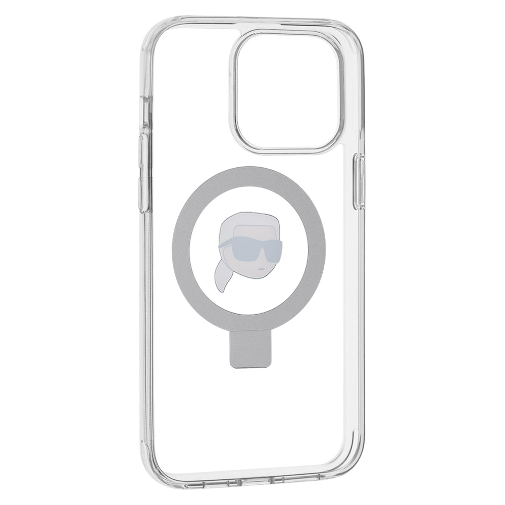 MagSafe-kotelo Apple iPhone 15 Pro Maxille, Karl Lagerfeld, Ring Stand Karl's Head, Valkoinen