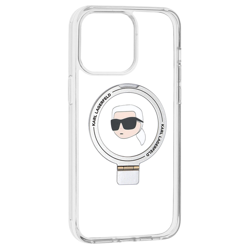 MagSafe-kotelo Apple iPhone 15 Pro Maxille, Karl Lagerfeld, Ring Stand Karl's Head, Valkoinen