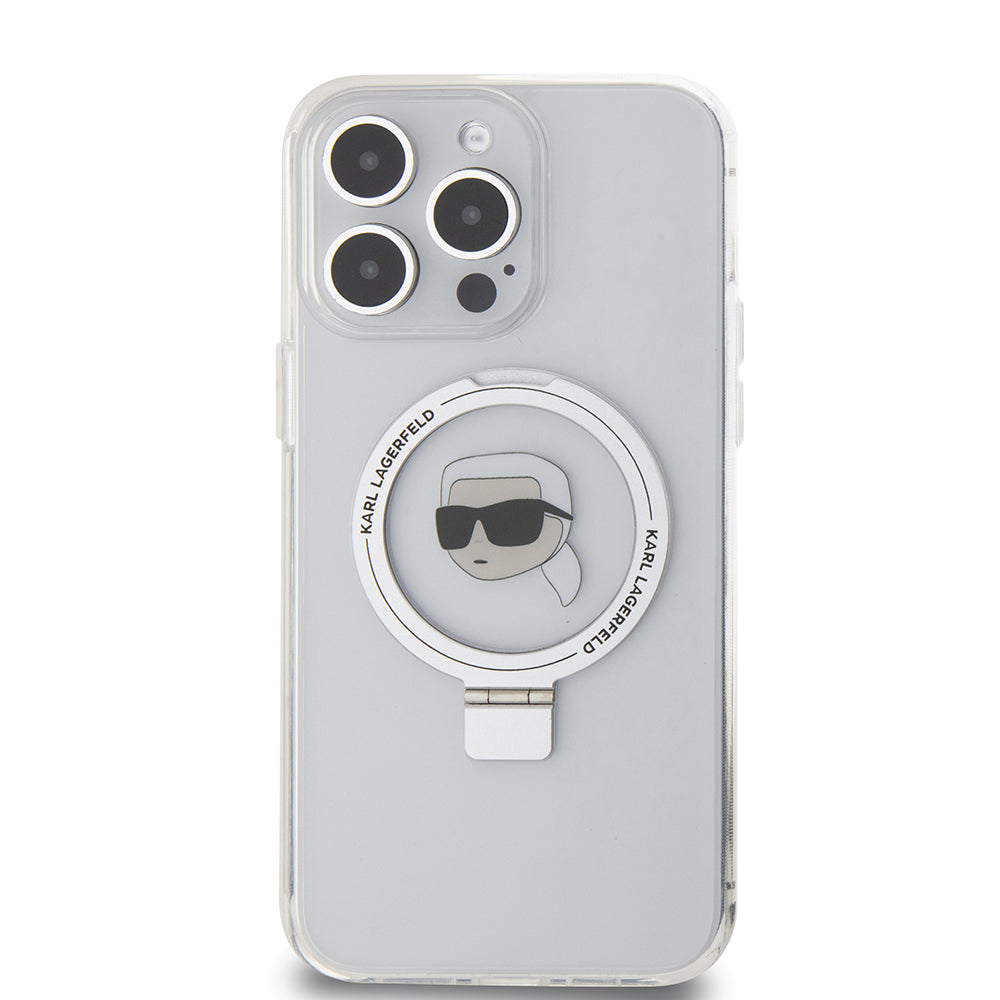 MagSafe-kotelo Apple iPhone 15 Pro Maxille, Karl Lagerfeld, Ring Stand Karl's Head, Valkoinen