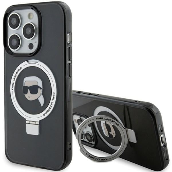 MagSafe-kotelo Apple iPhone 15 Pro Maxille, Karl Lagerfeld, Ring Stand Karl's Head, Musta