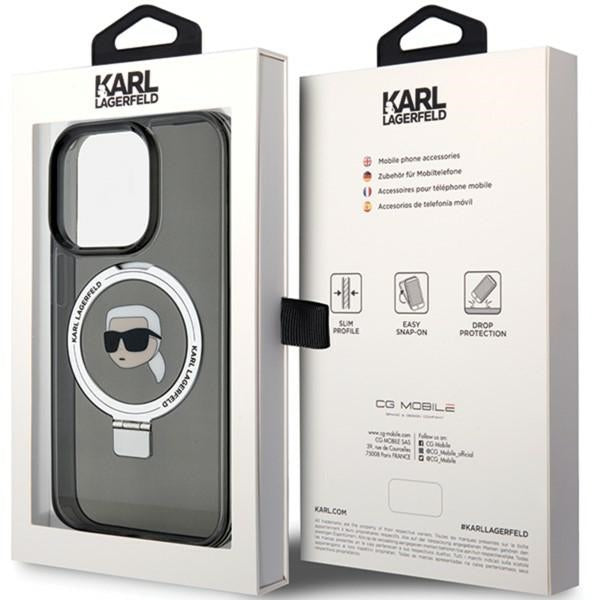 MagSafe-kotelo Apple iPhone 15 Pro Maxille, Karl Lagerfeld, Ring Stand Karl's Head, Musta
