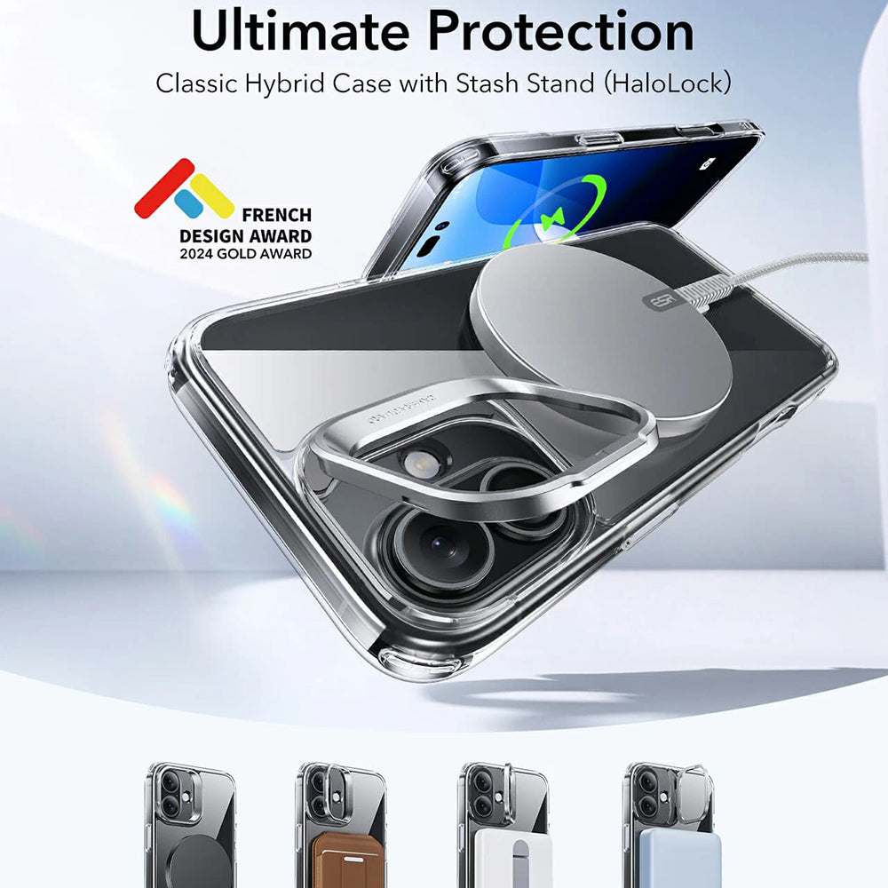 MagSafe-kotelo Apple iPhone 16:lle, ESR, Classic Hybrid Kickstand, Satinoitu Musta