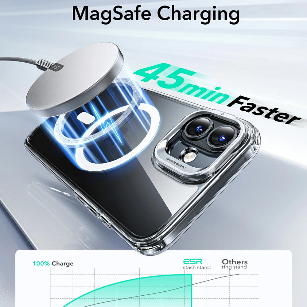 MagSafe-kotelo Apple iPhone 16:lle, ESR, Classic Hybrid Kickstand, Satinoitu Musta