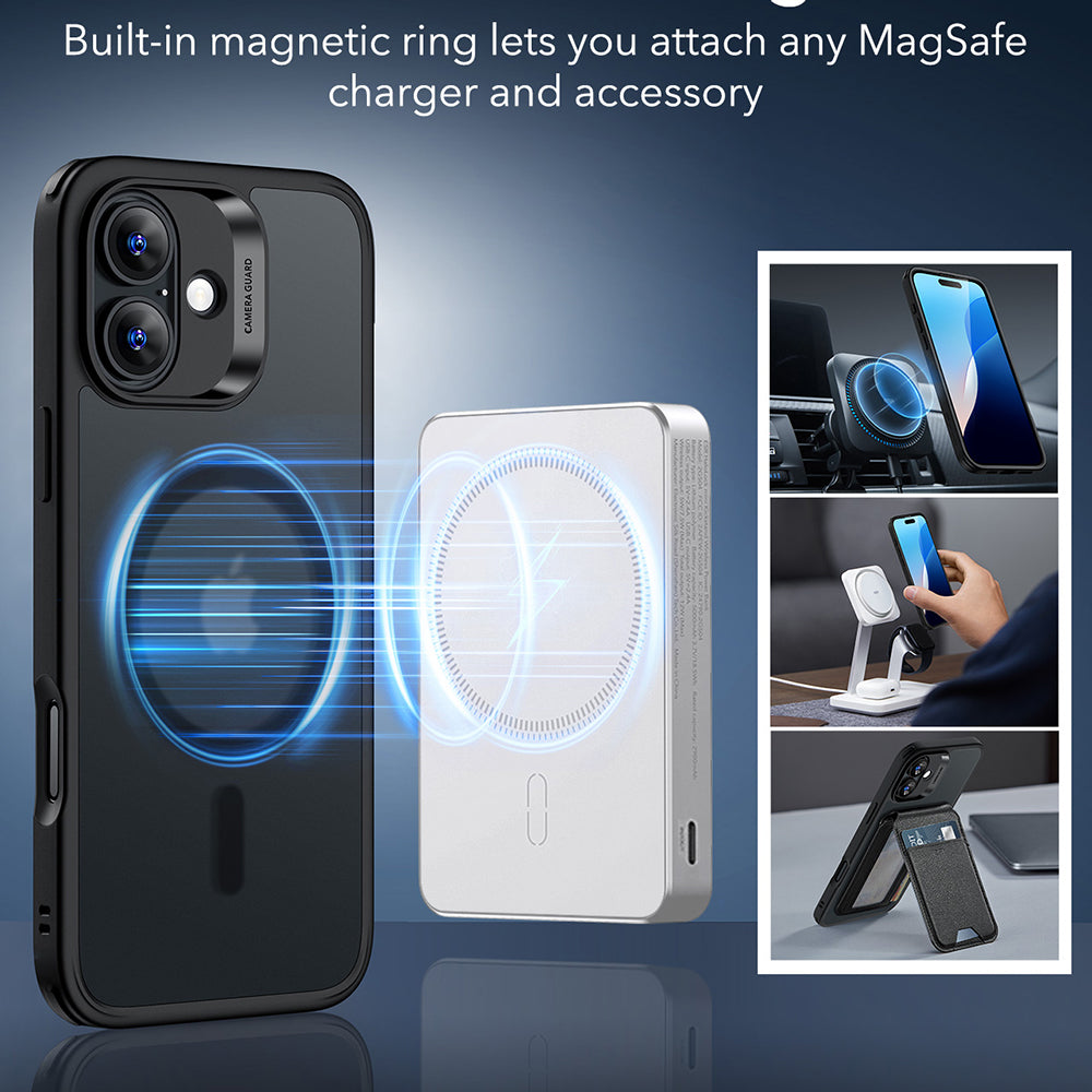 MagSafe-kotelo Apple iPhone 16:lle, ESR, Classic Hybrid, Satinoitu Musta