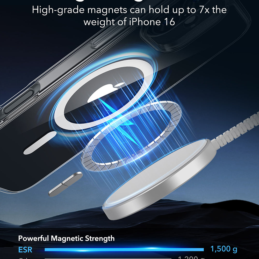 MagSafe-kotelo Apple iPhone 16:lle, ESR, Classic Hybrid, Läpinäkyvä
