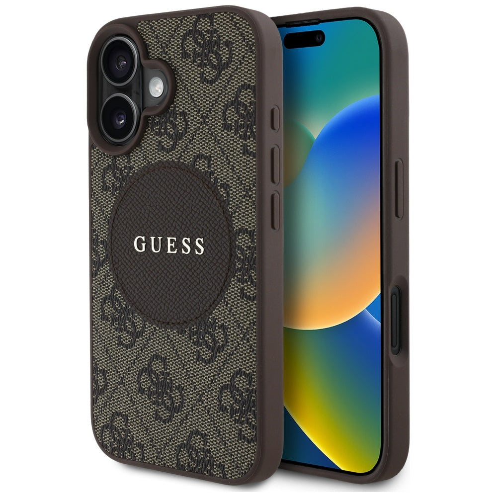 MagSafe-kotelo Apple iPhone 16:lle, Guess, 4G Circle Classic Logo, Ruskea