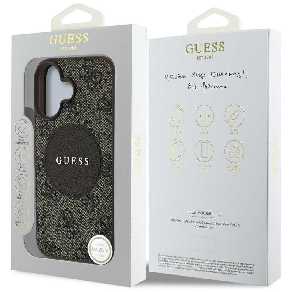 MagSafe-kotelo Apple iPhone 16:lle, Guess, 4G Circle Classic Logo, Ruskea