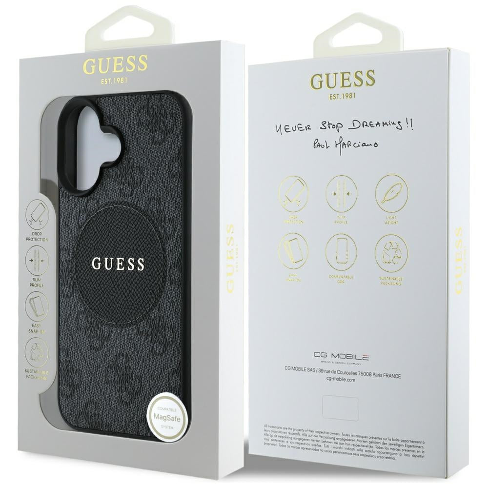 MagSafe-kotelo Apple iPhone 16:lle, Guess, 4G Circle Classic Logo, Musta